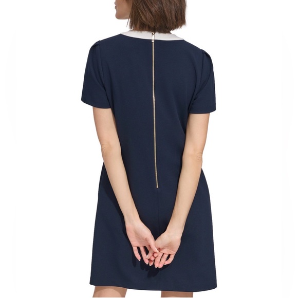 Tommy Hilfiger Women's Contrast-Trim Scuba Crepe Shift Dress - Picture 3 of 3